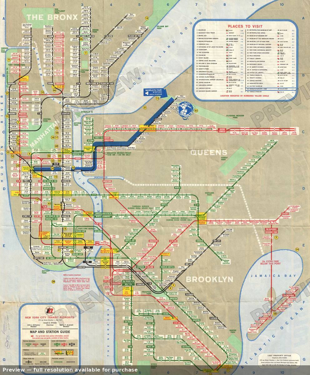 Antique map: NY Subway Worlds Fair, 1964, 1964
