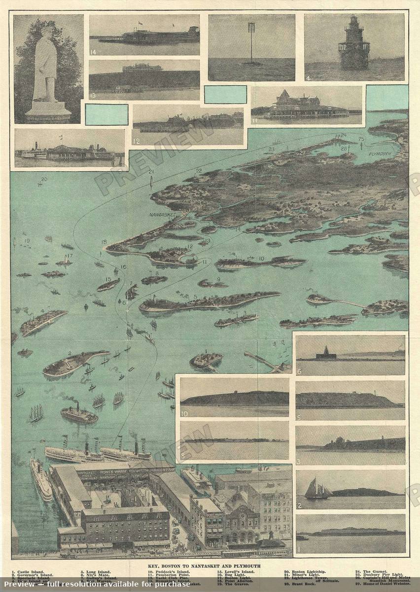 Antique map: Nantasket Plymouth, 1915, 1915