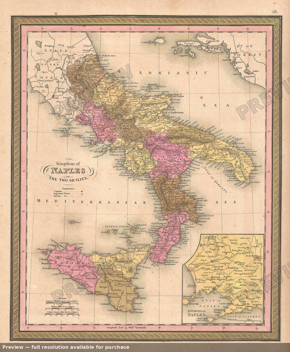 Antique map: Naples, 1850, 1850