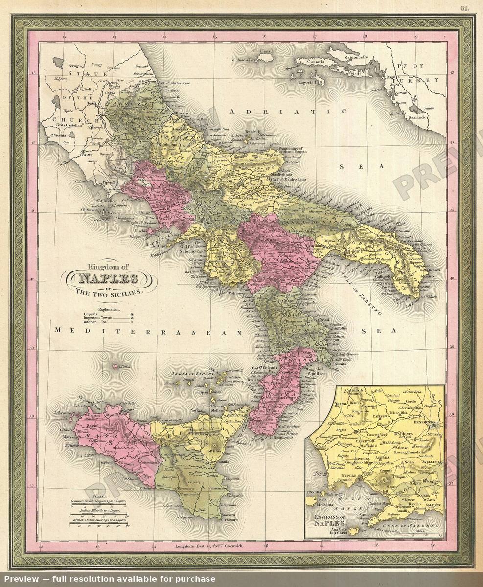 Antique map: Naples, 1854, 1854