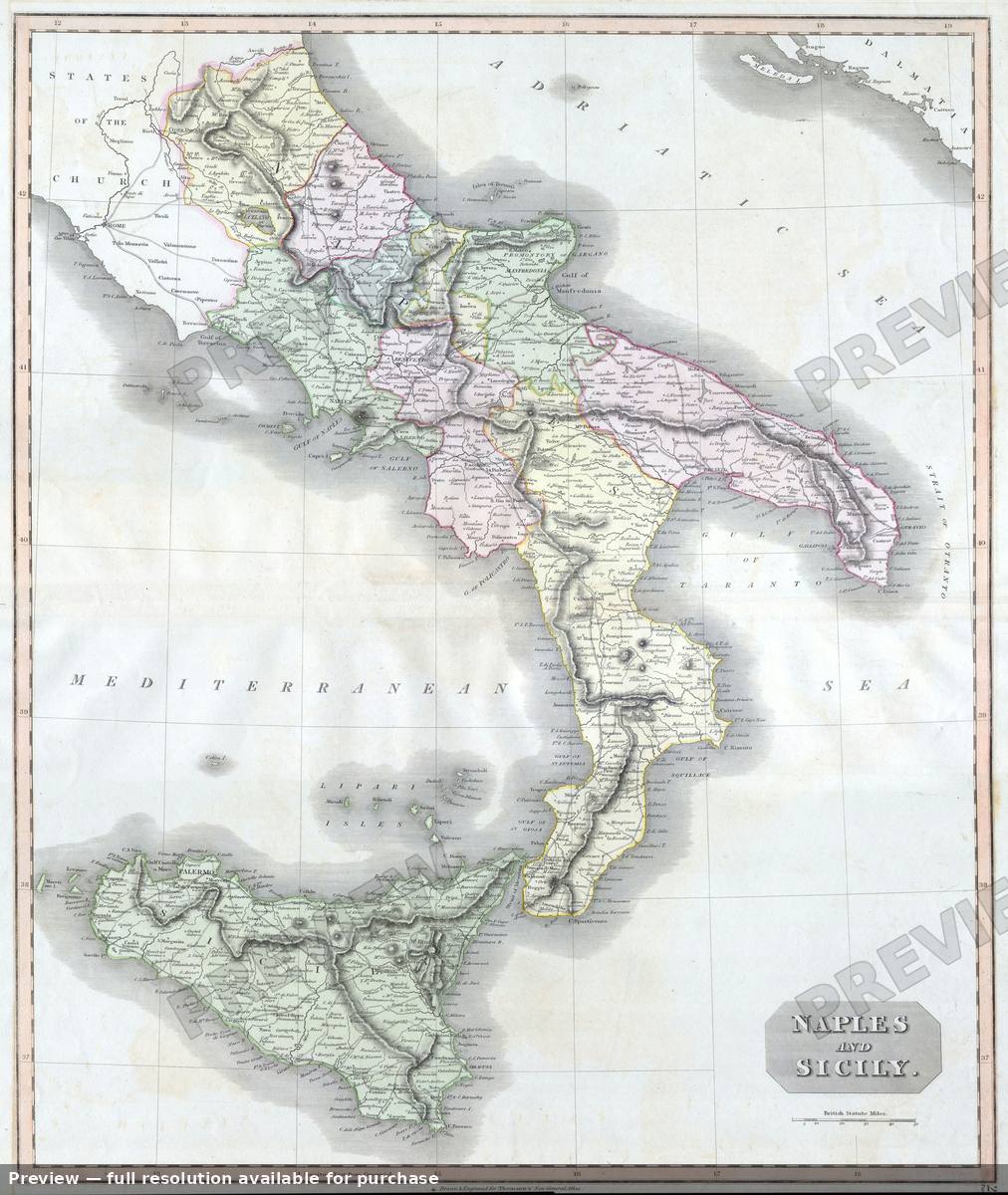 Antique map: Naples Sicily, 1814, 1814