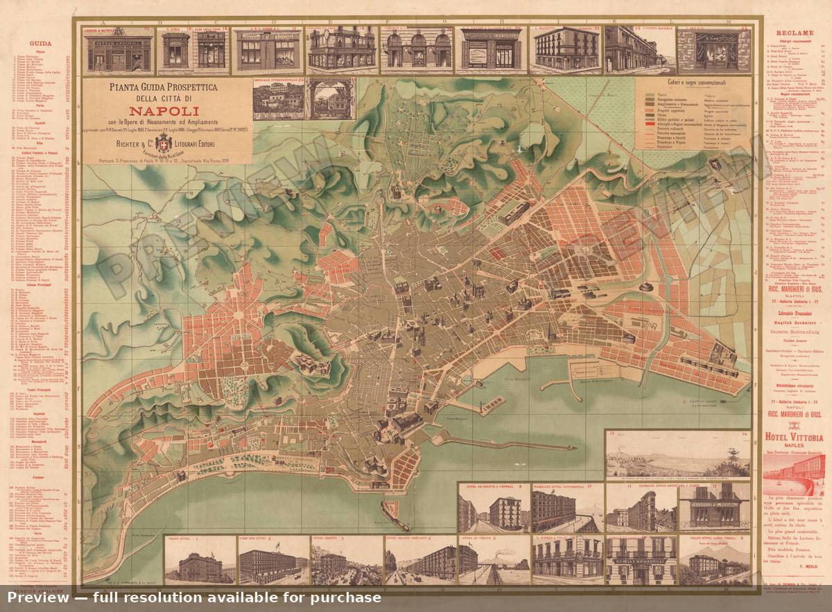 Antique map: Napoli, 1886, 1886