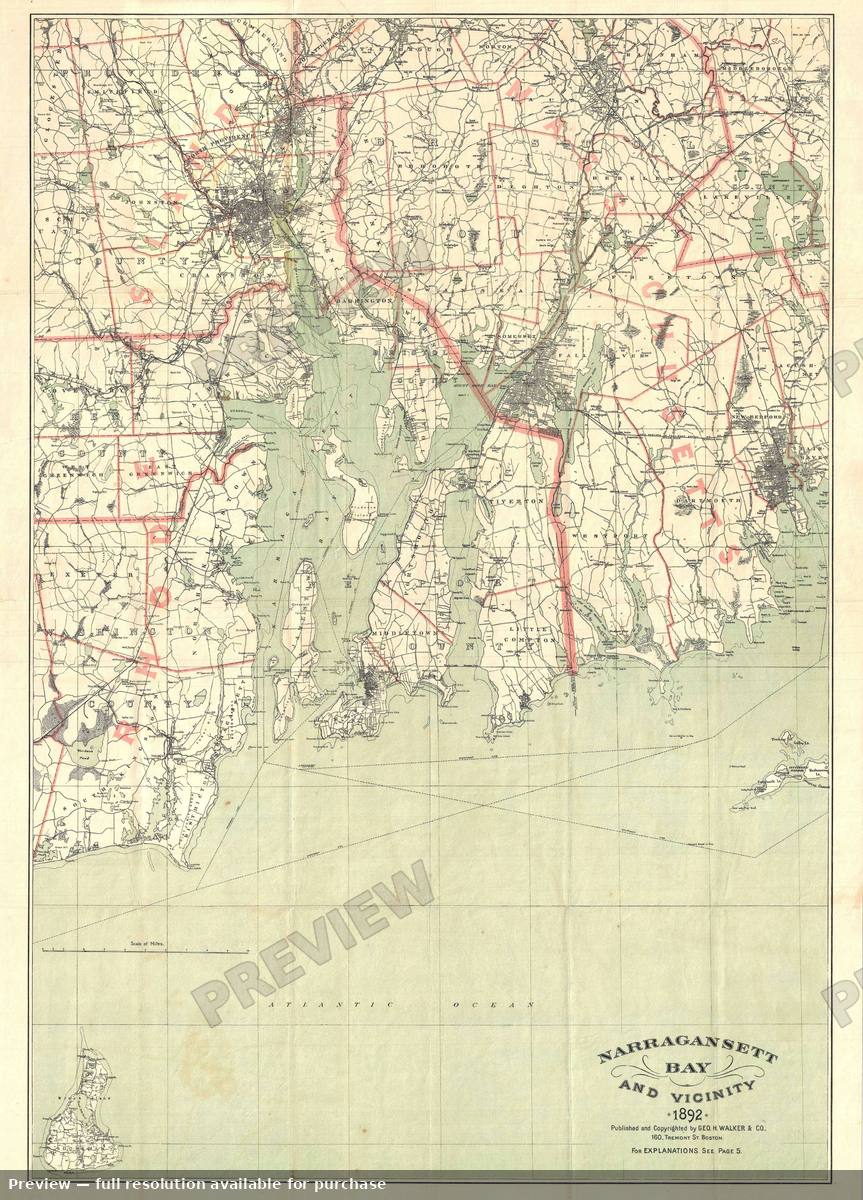 Antique map: Narragansett Bay, 1892