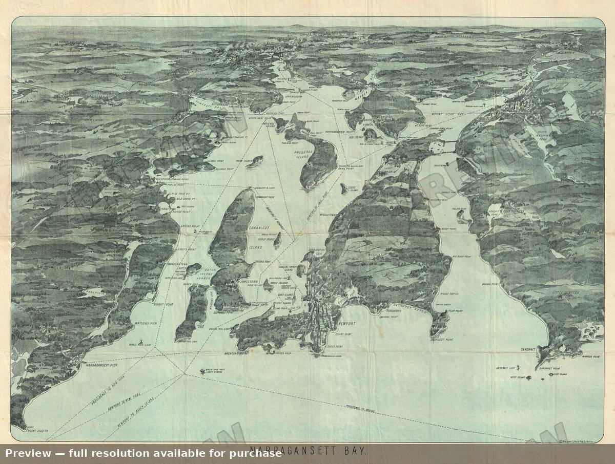 Antique map: Narragansett Bay, 1900