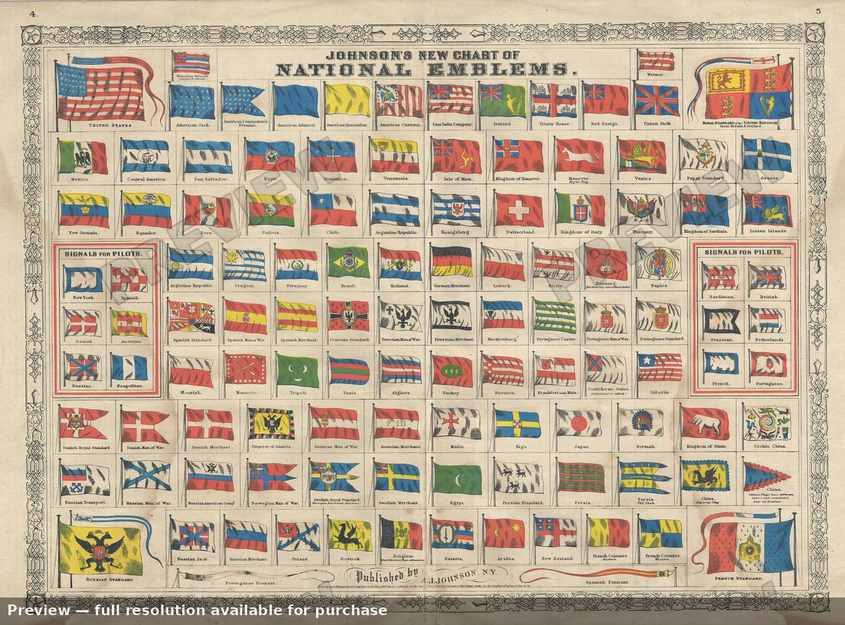 Antique map: National Emblems 2, 1864, 1864