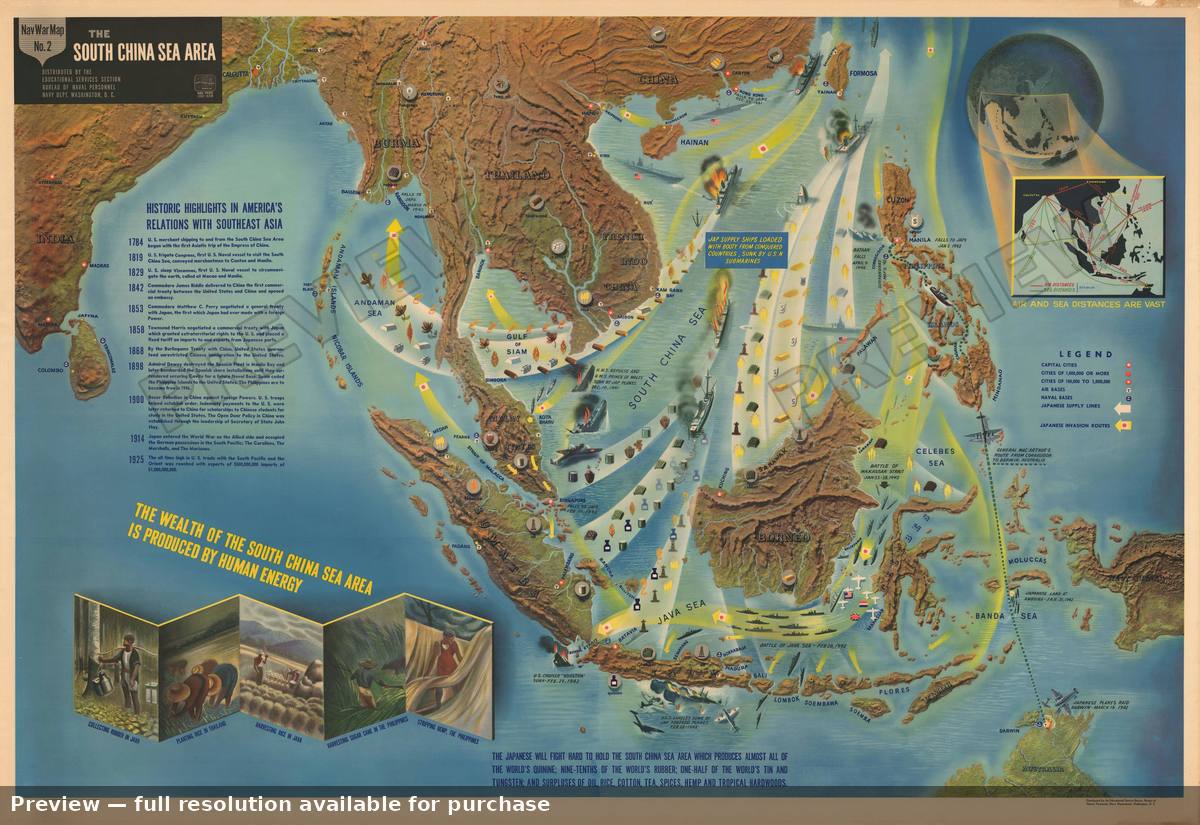 Antique map: Nav War 2SE Asia, 1944, 1944