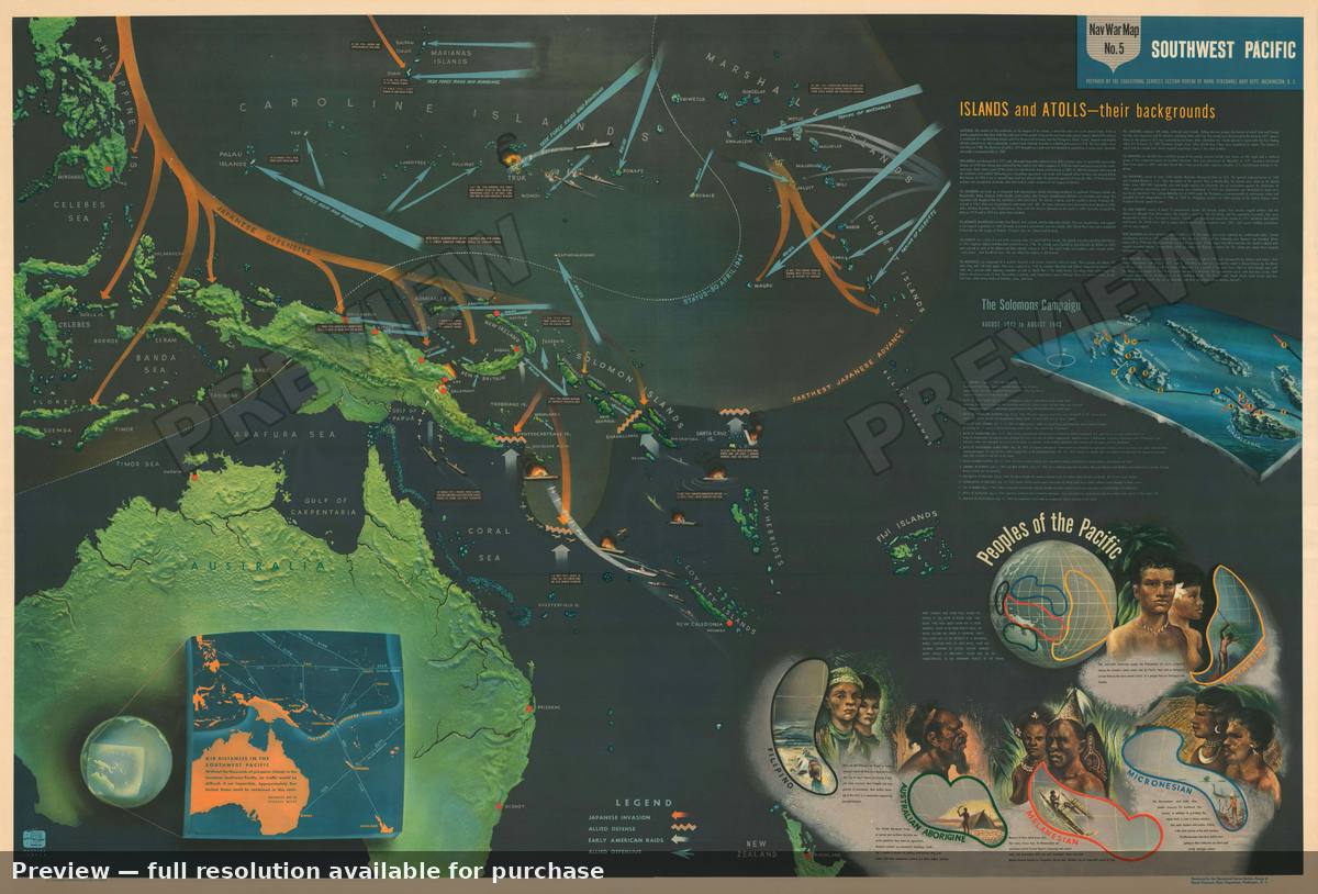 Antique map: Nav War Map 5Southwest Pacific, 1944