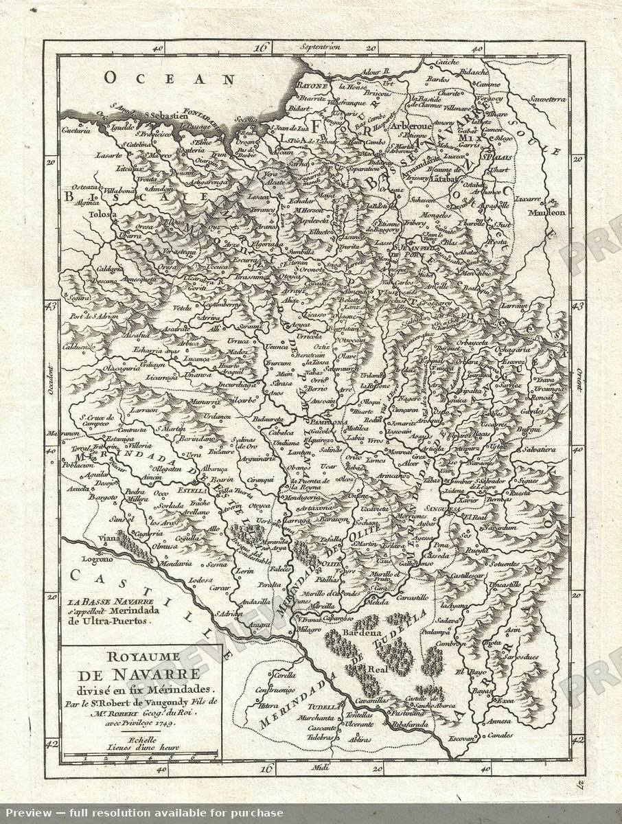 Antique map: Navarre, 1749, 1749