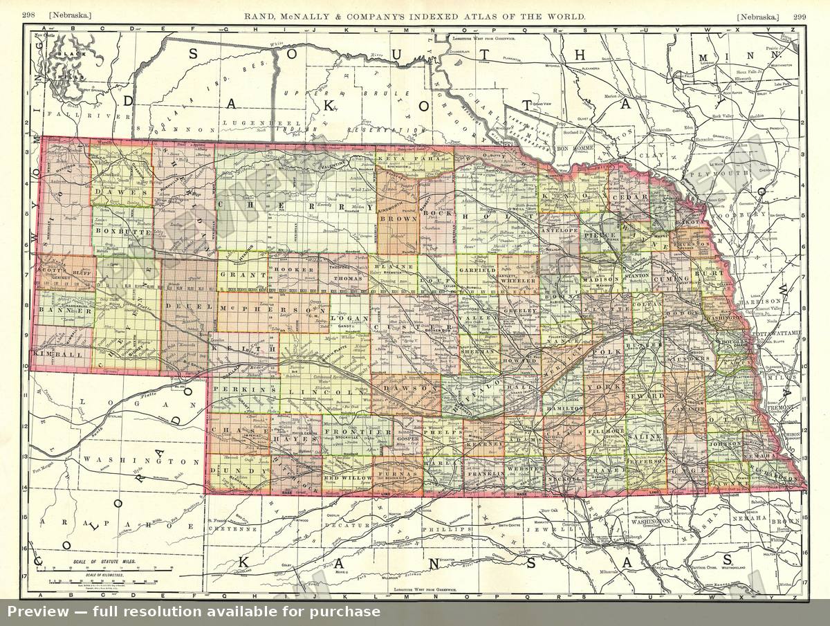 Antique map: Nebraska, 1893