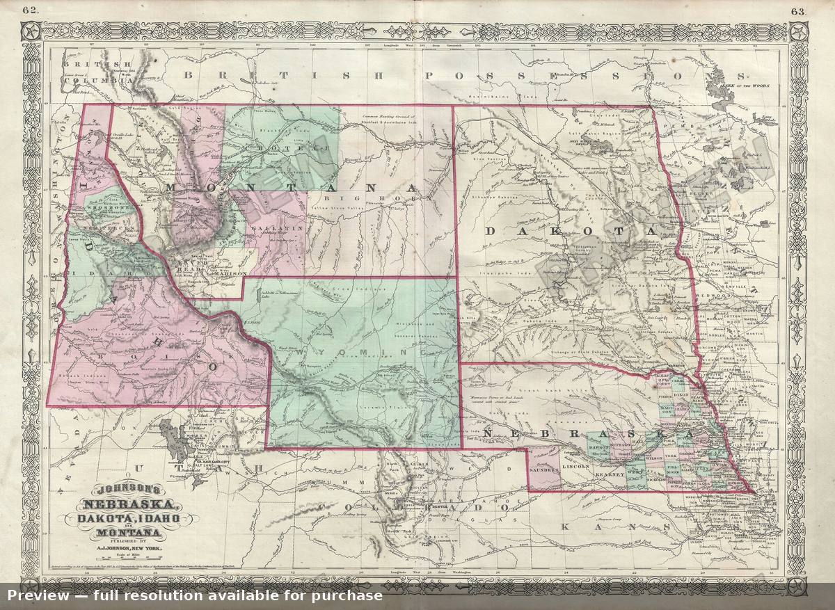 Antique map: Nebraska Dakota, 1866, 1866