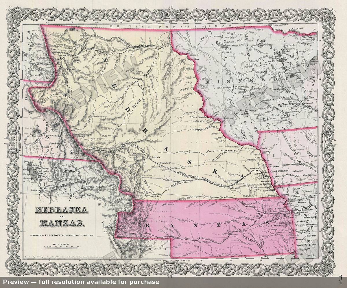 Antique map: Nebraska Kansas, 1856, 1856
