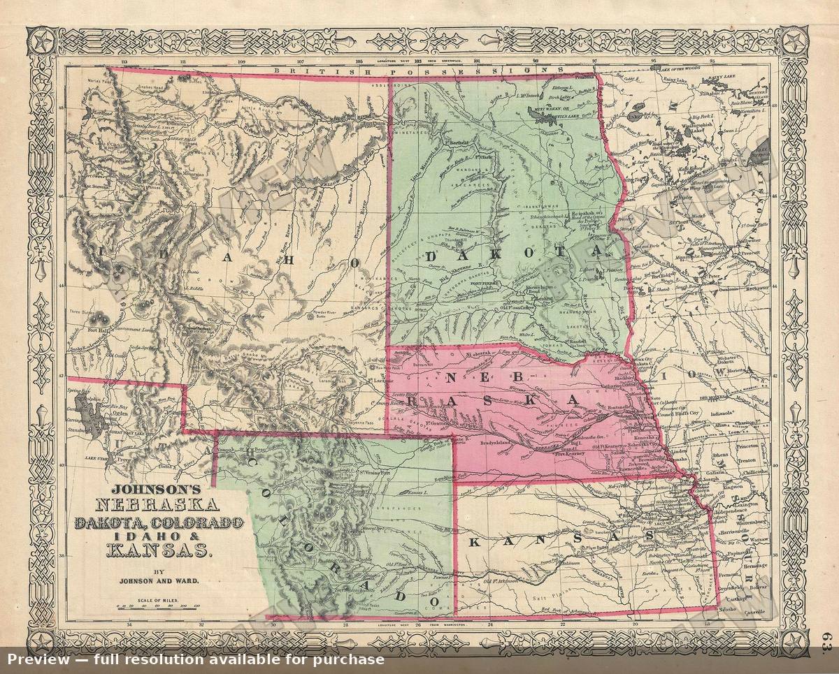 Antique map: Nebraska Kansas, 1866, 1866