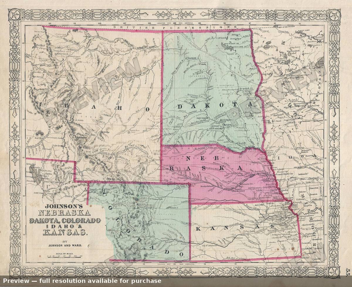 Antique map: Nebreaska Kansas, 1863, 1863