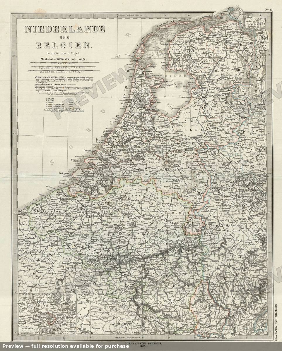 Antique map: Netherland Belgium, 1873