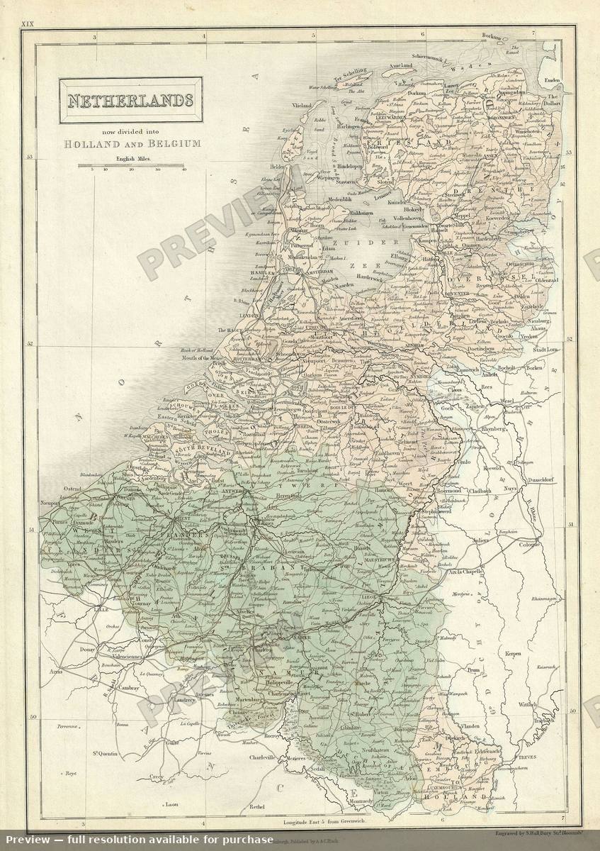 Antique map: Netherlands, 1851, 1851
