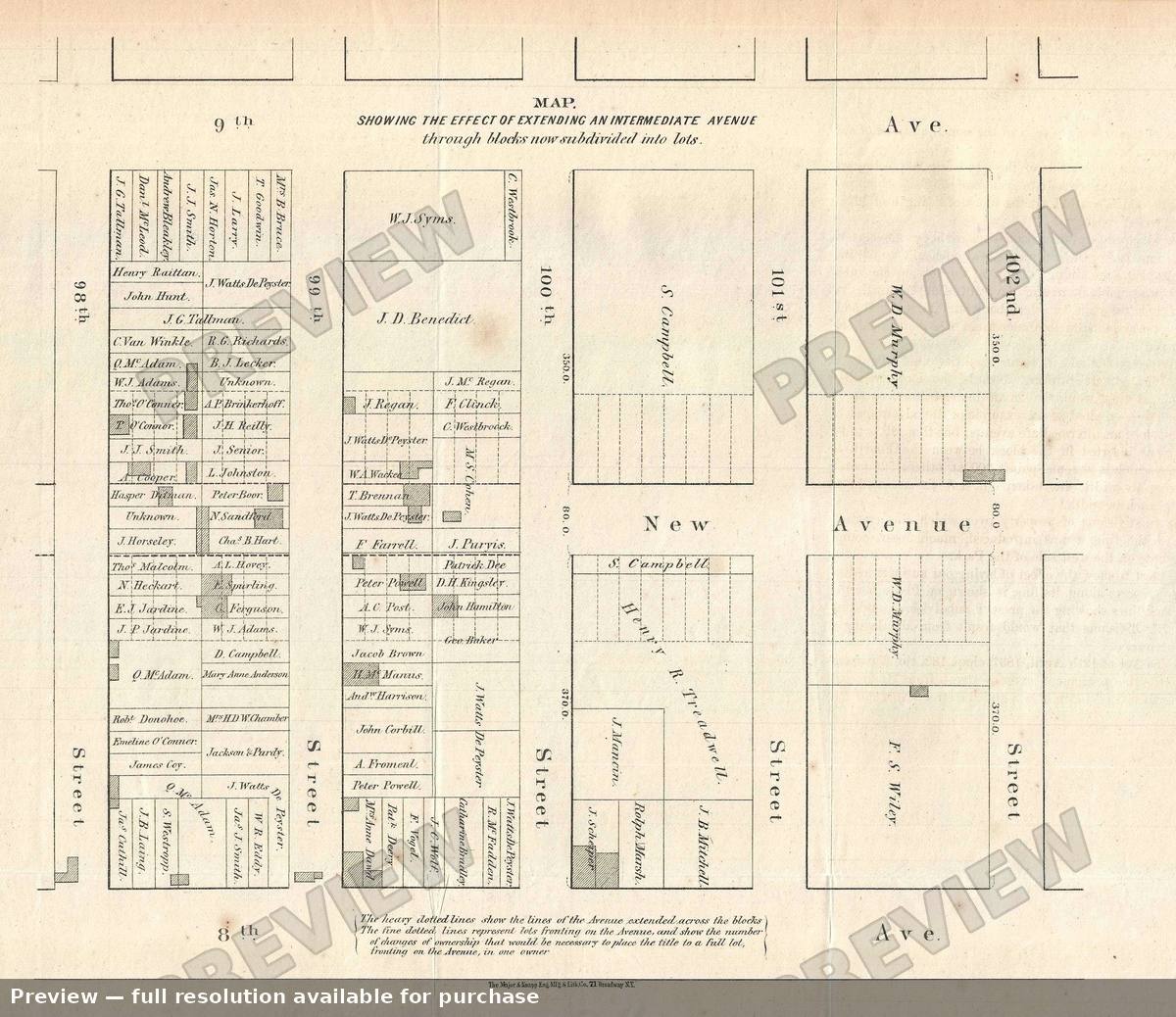 Antique map: New Avenue, 1868, 1868