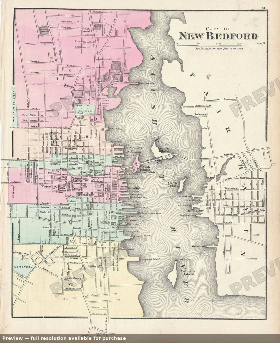 Antique map: New Bedford, 1871