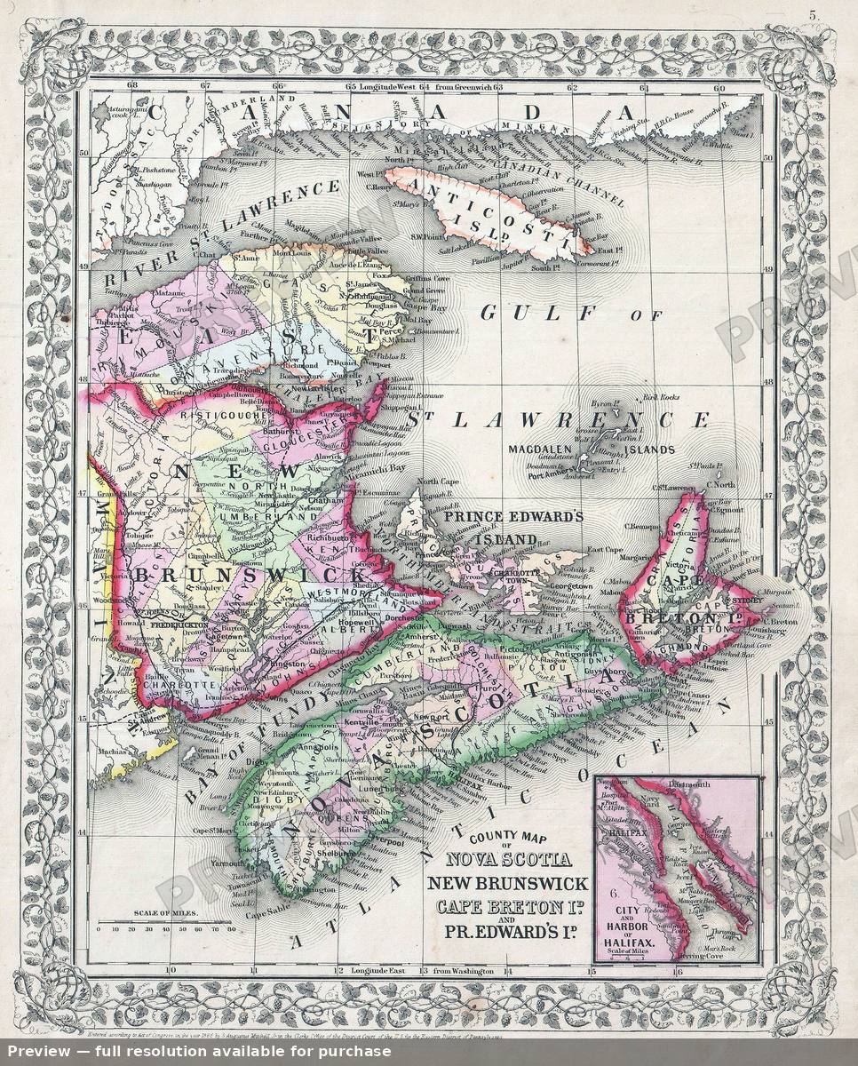 Antique map: New Brunswick Nova Scotia, 1866, 1866