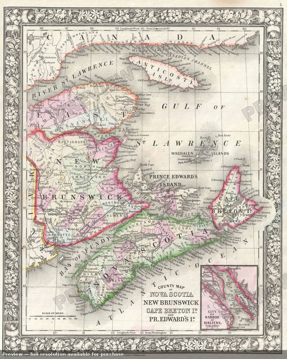 Antique map: New Brunswick Nova Scotia 2, 1866, 1866