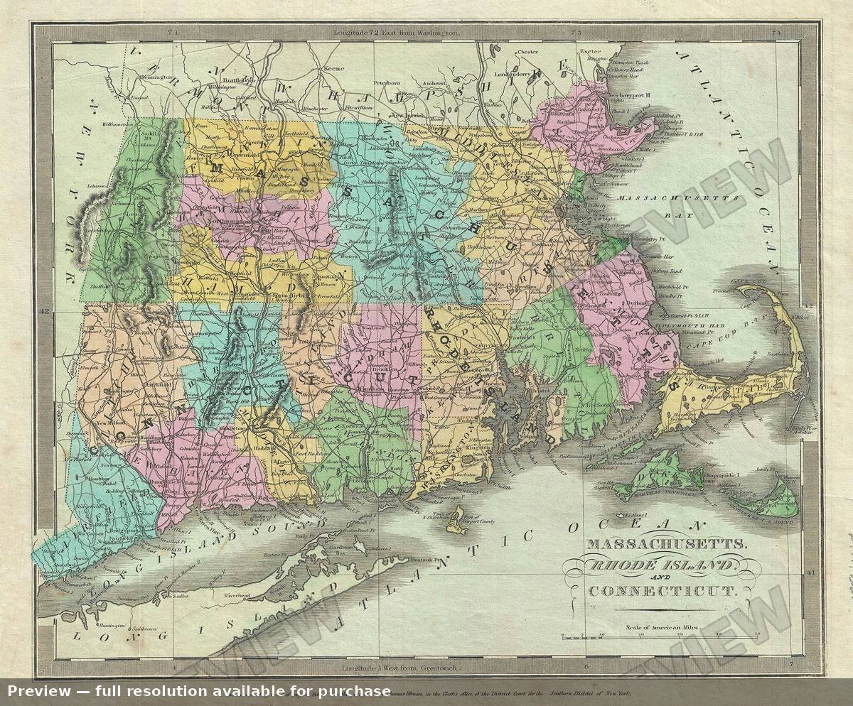 Antique map: New England, 1835