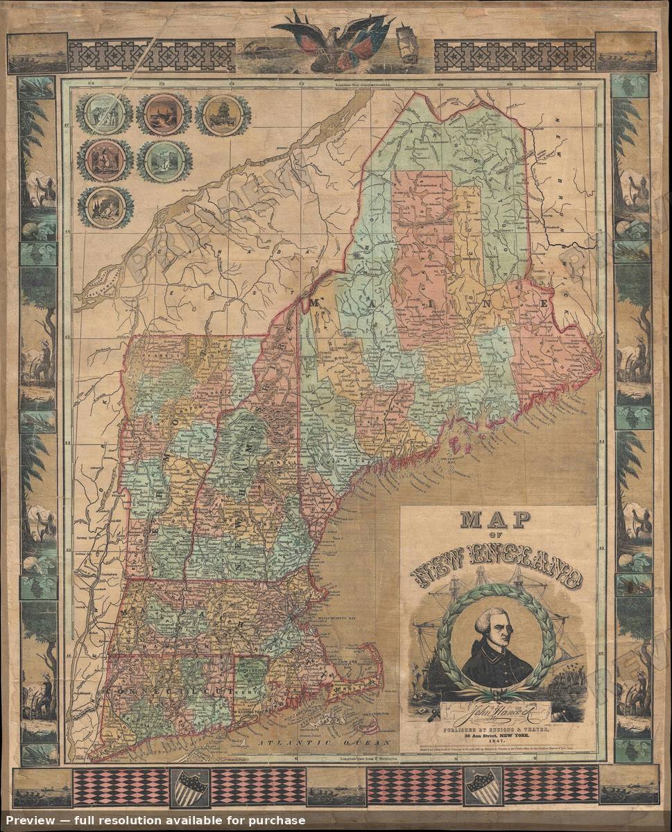 Antique map: New England, 1847, 1847