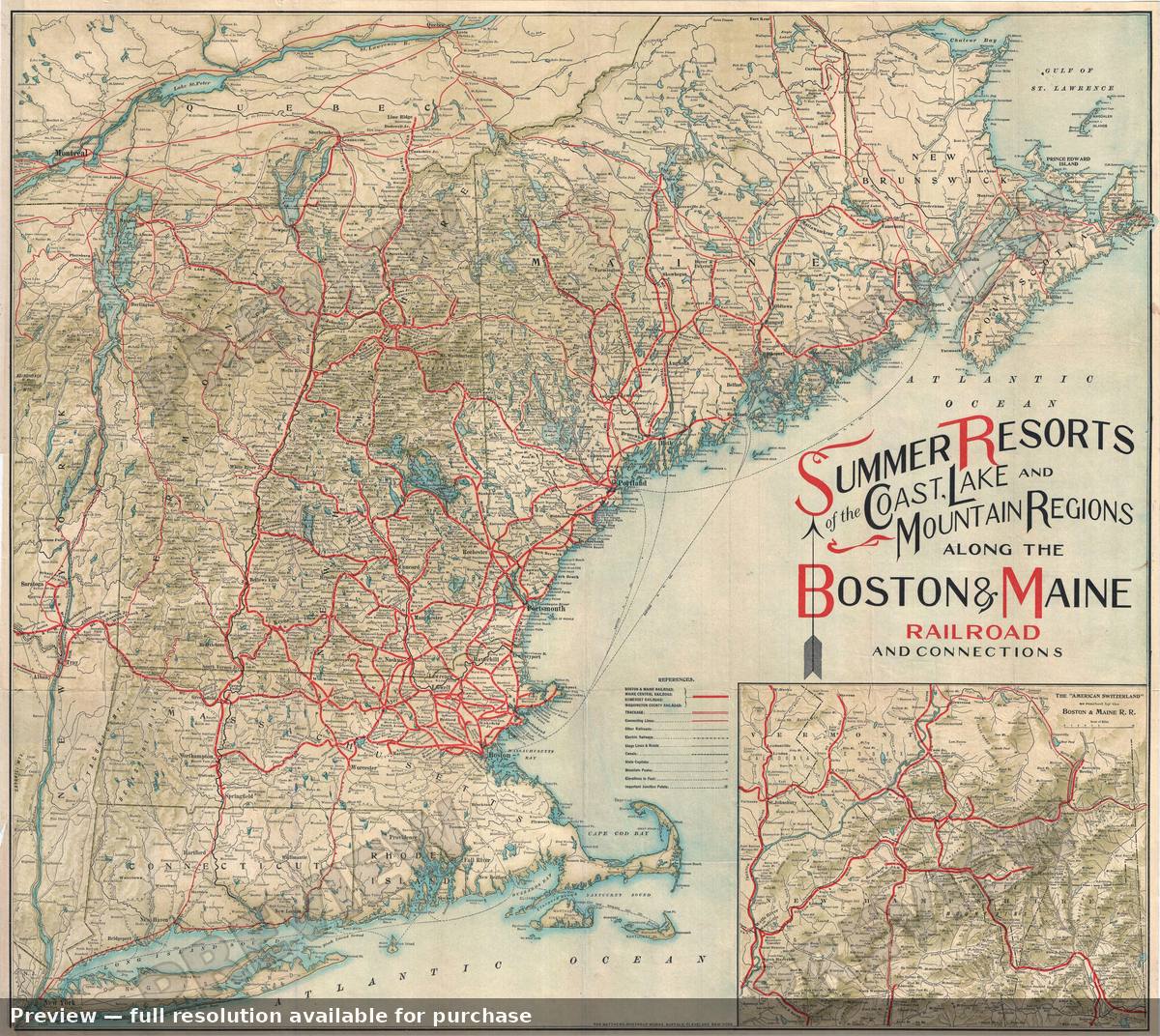 Antique map: New England, 1912