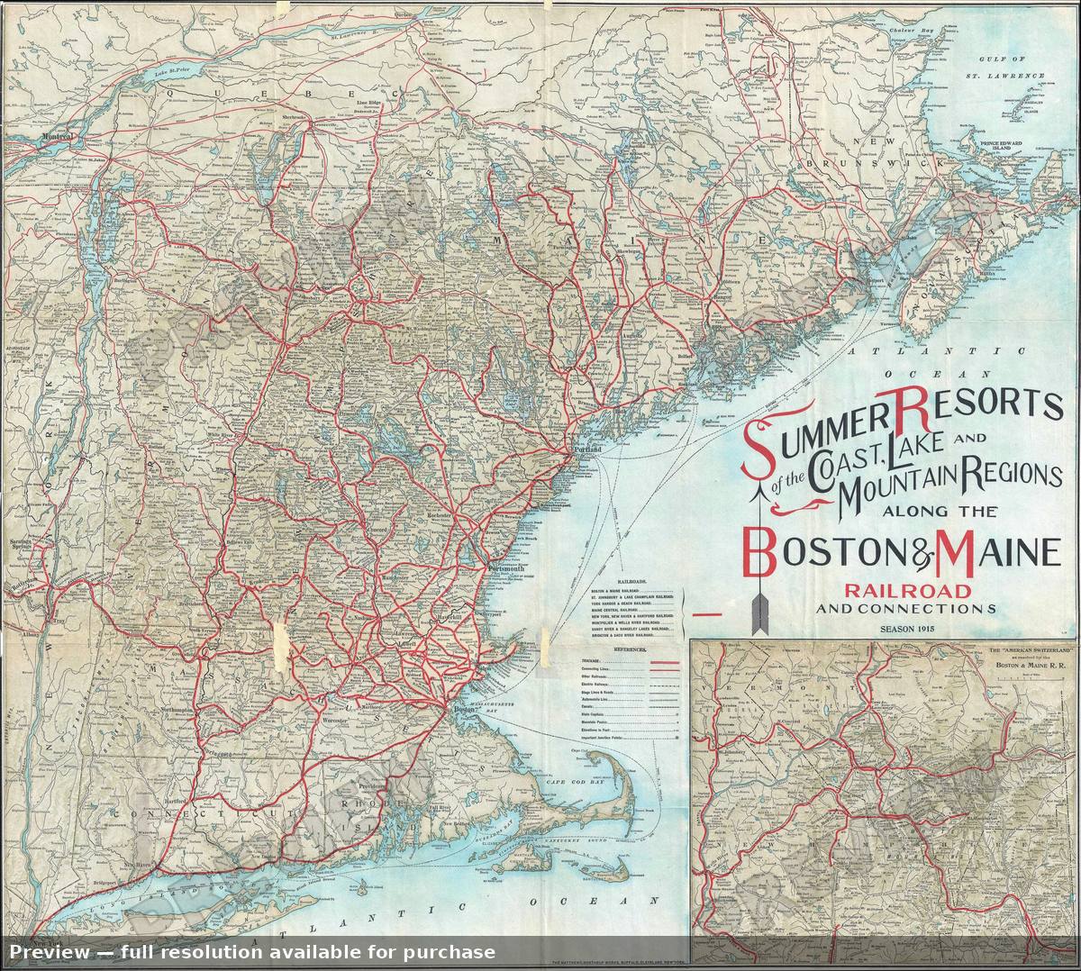 Antique map: New England, 1915