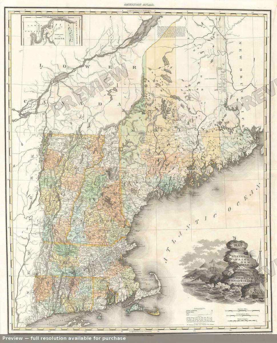 Antique map: New England, 1825, 1825