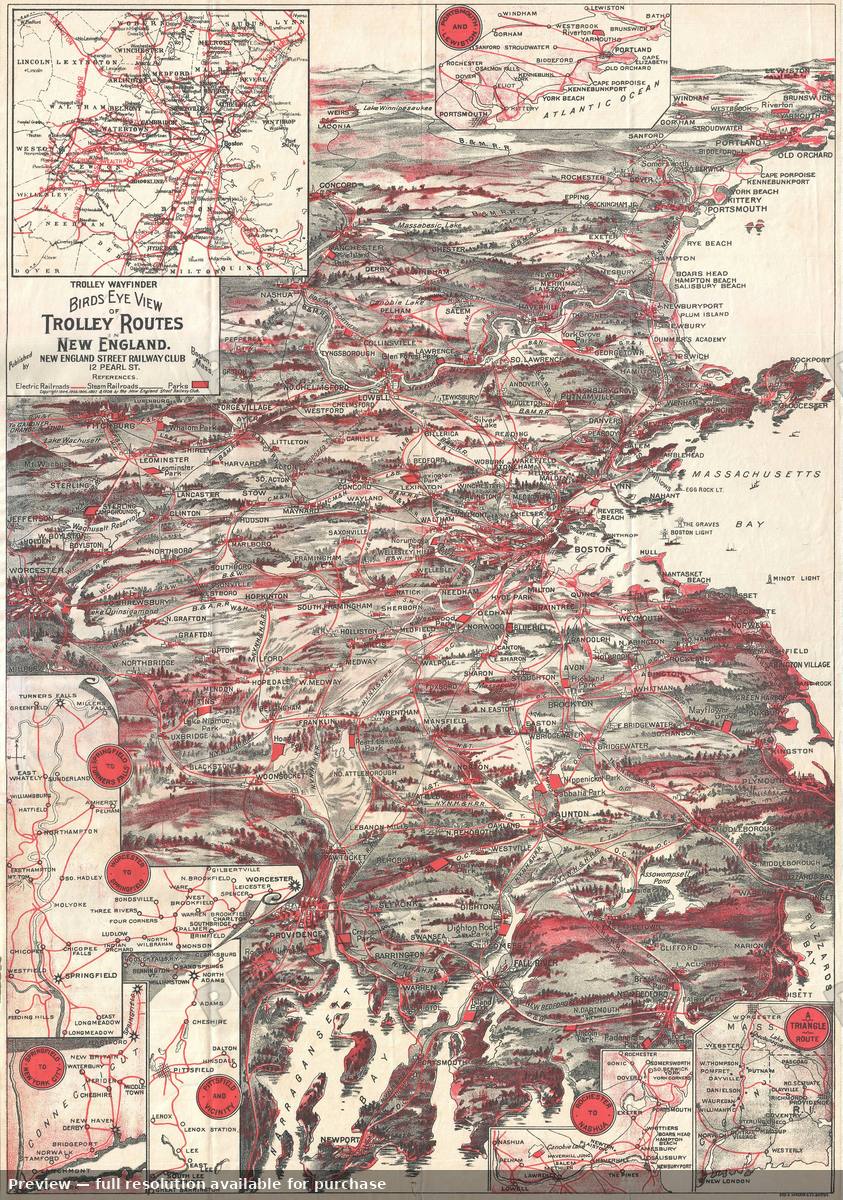 Antique map: New England, 1908