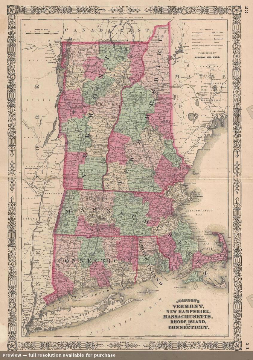 Antique map: New England 2, 1865, 1865