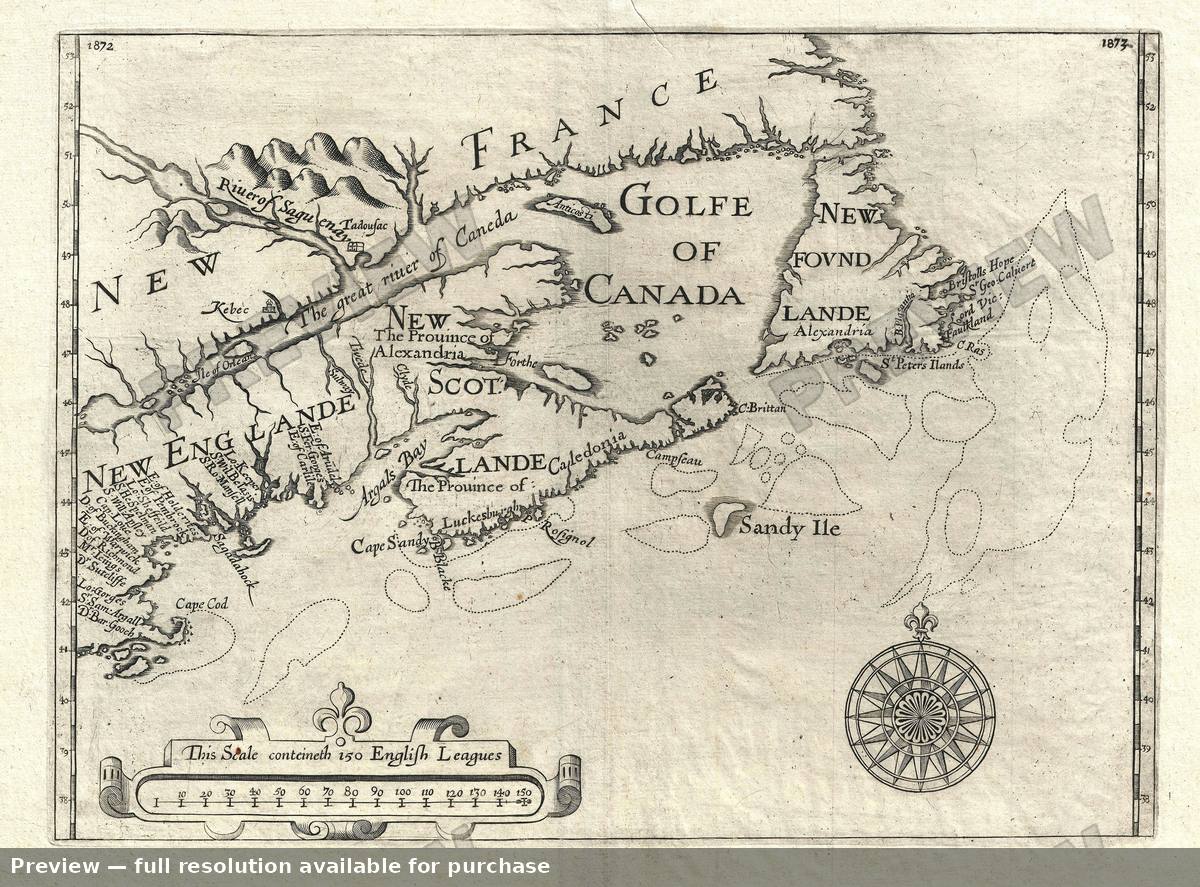 Antique map: New England Nova Scotia, 1625, 1625