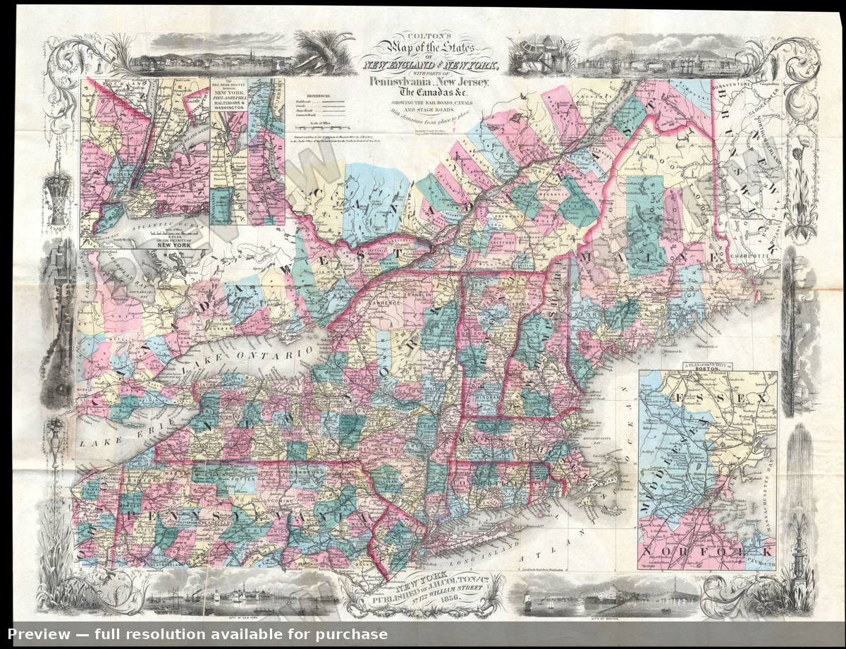 Antique map: New England Pkt, 1856, 1856