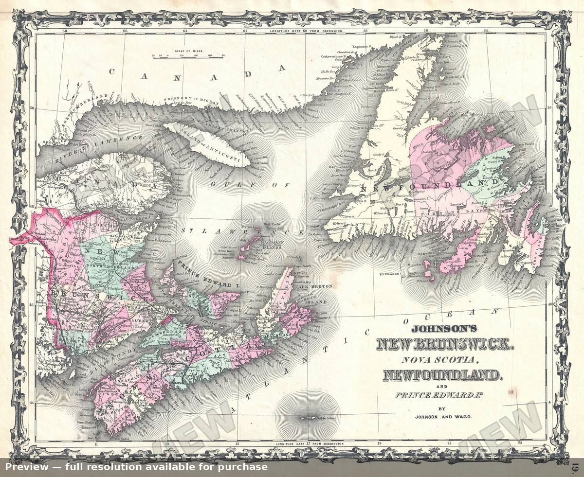 Antique map: New Foundland, 1862, 1862