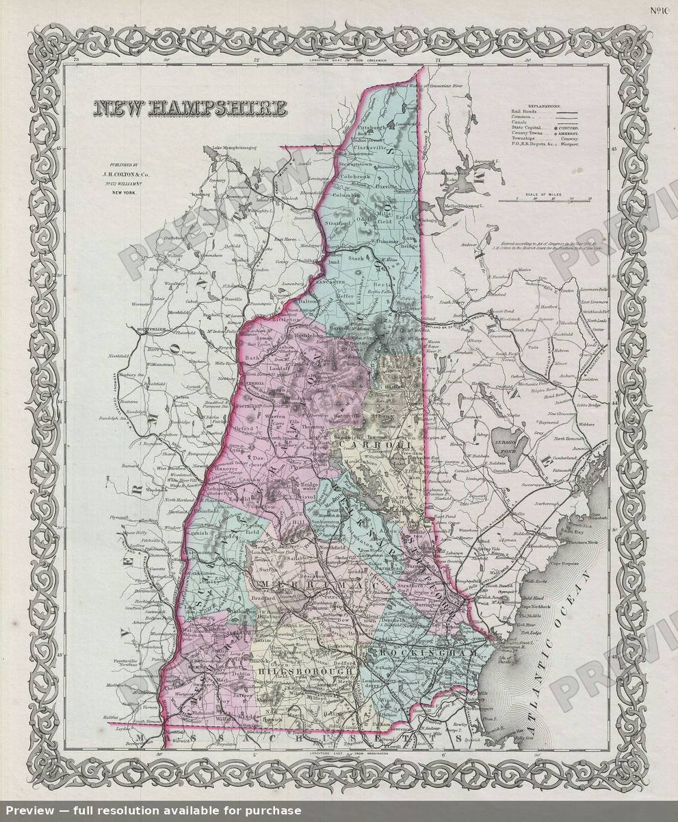 Antique map: New Hampshire, 1856, 1856