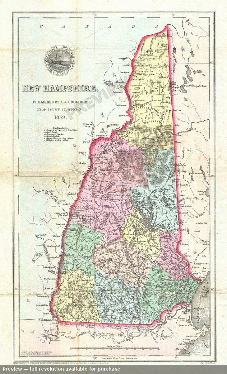 Antique map: New Hampshire, 1859, 1859