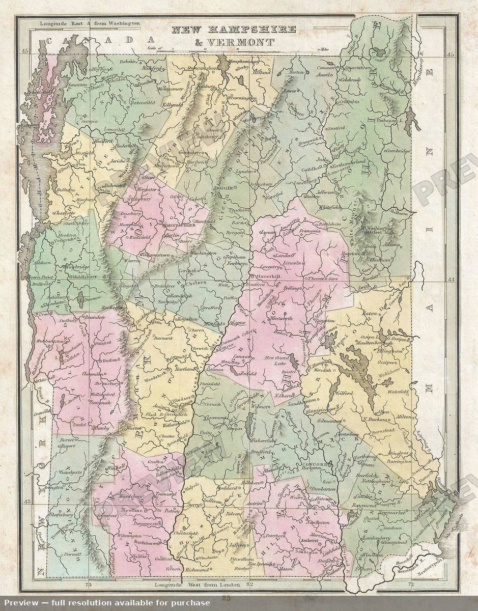 Antique map: New Hampshire Vermont, 1835