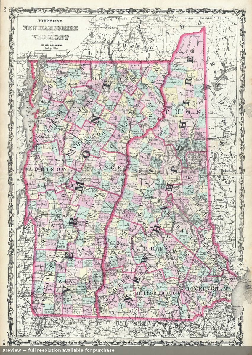 Antique map: New Hampshire Vermont, 1861, 1861