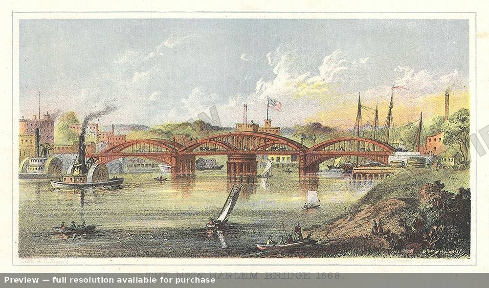 Antique map: New Harlem Bridge, 1868, 1868