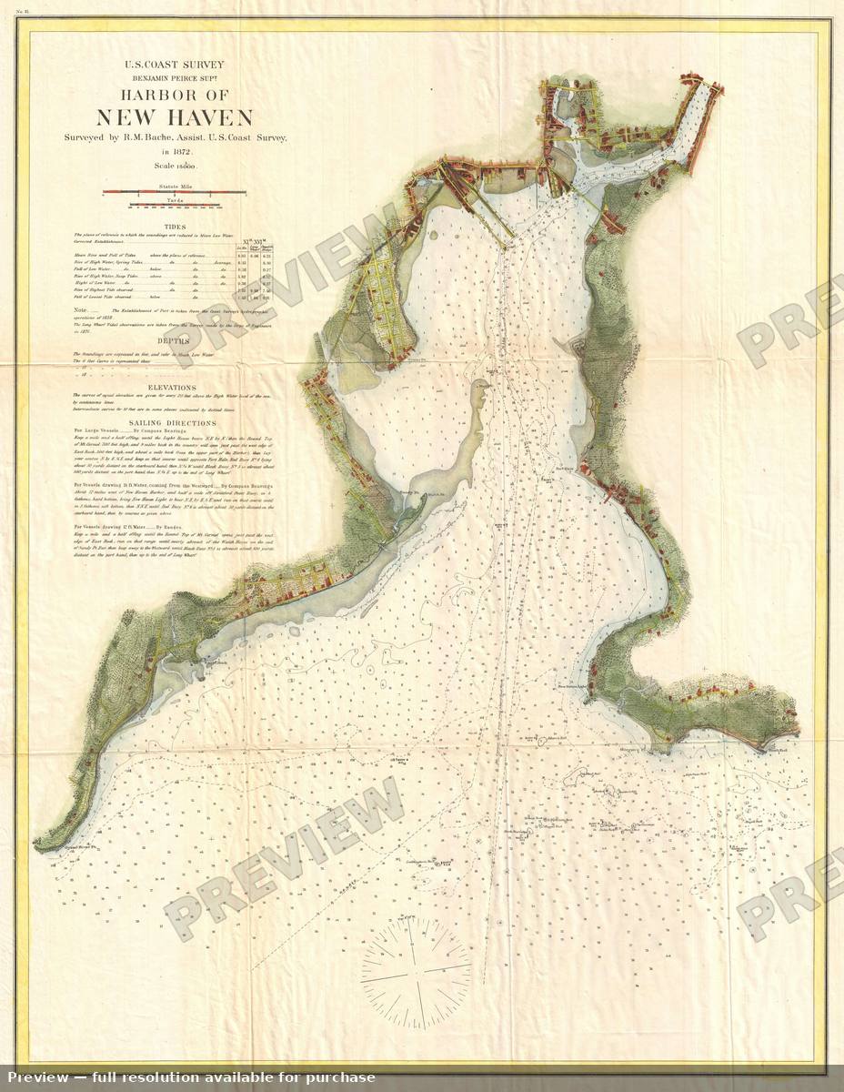 Antique map: New Haven Harbor, 1872, 1872