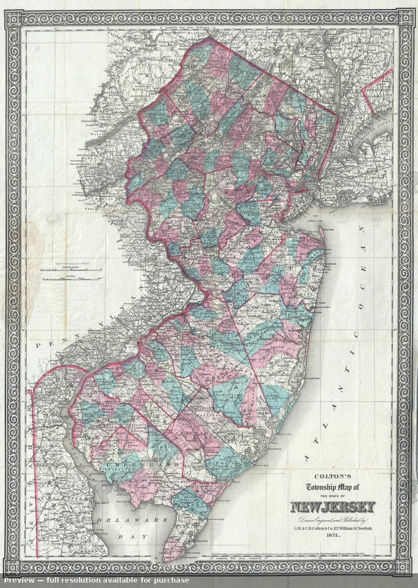 Antique map: New Jersey, 1871, 1871