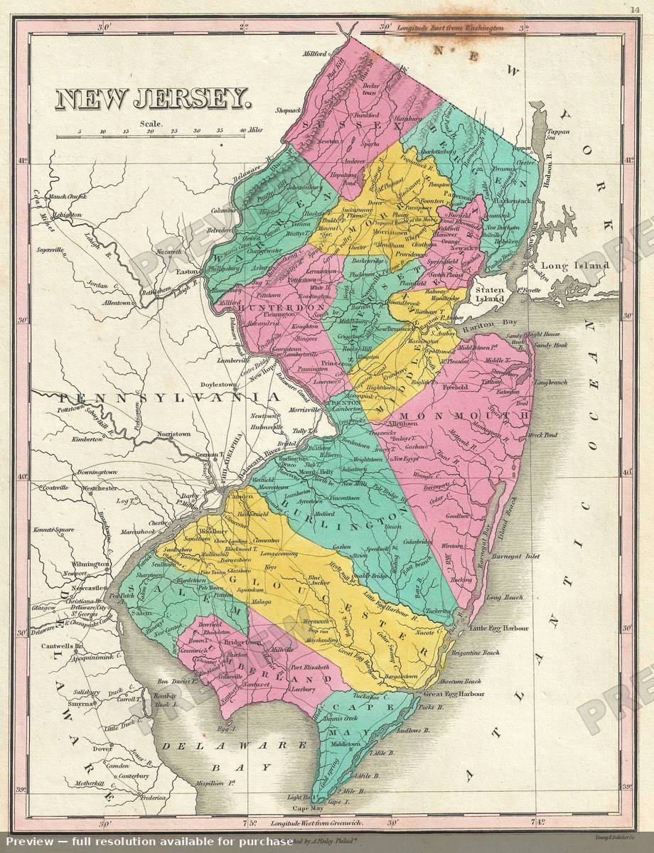 Antique map: New Jersey, 1828