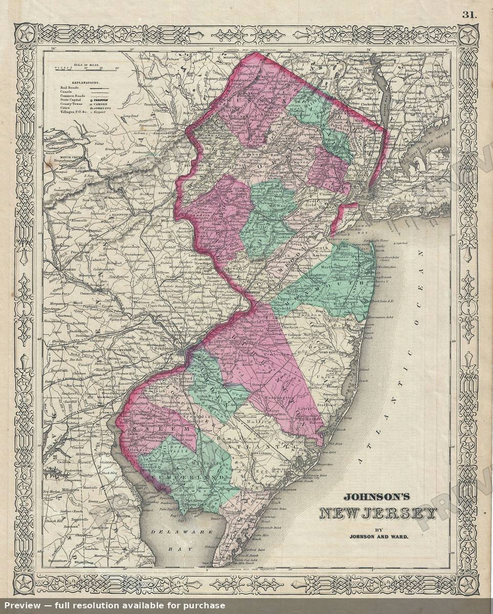 Antique map: New Jersey, 1863, 1863