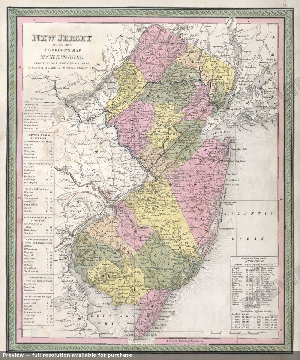 Antique map: New Jersey, 1848, 1848
