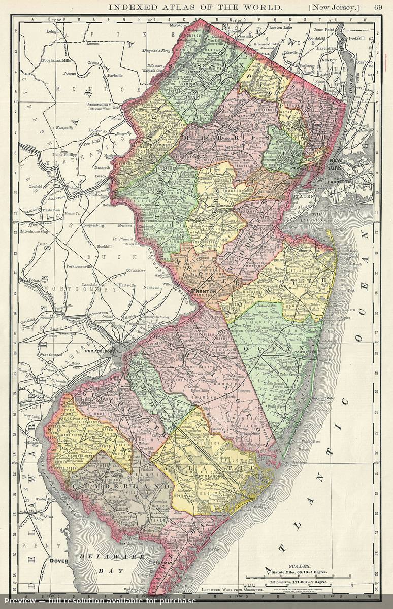 Antique map: New Jersey, 1893, 1893
