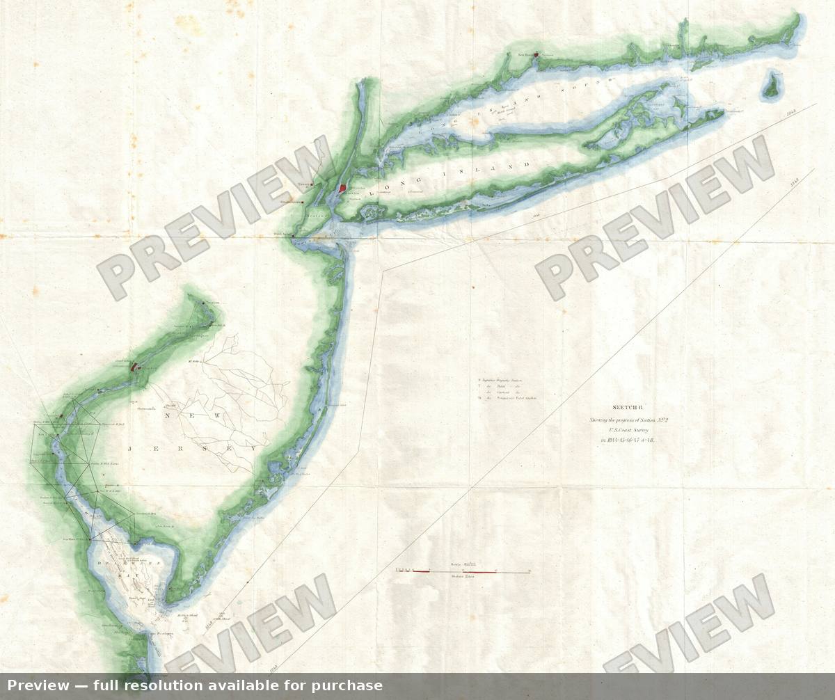 Antique map: New Jersey Long Island, 1848, 1848