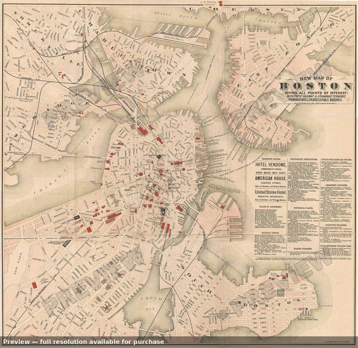 Antique map: New Map Boston, 1883