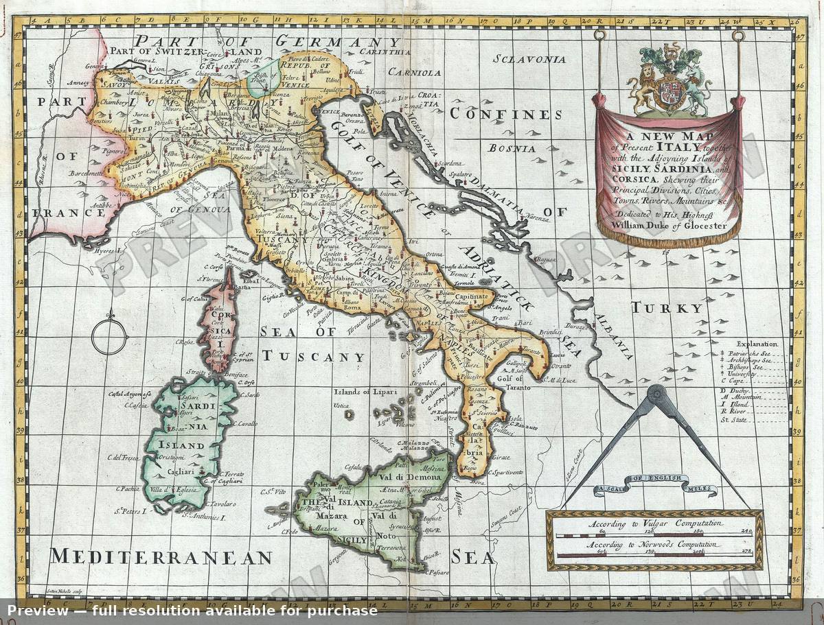 Antique map: New Map Italy, 1712