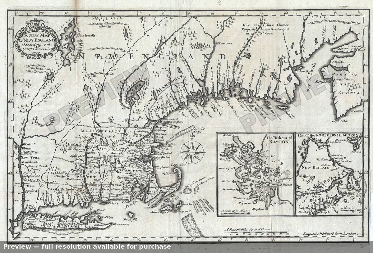 Antique map: New Mapof New England, 1720, 1720