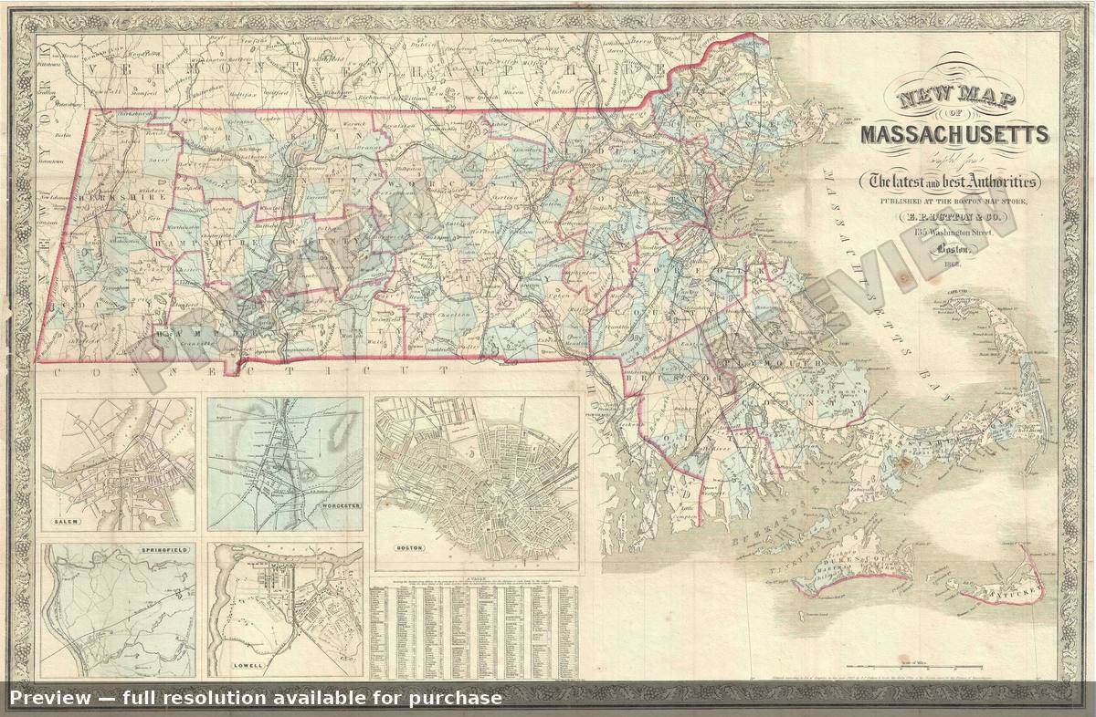 Antique map: New Massachusetts, 1868, 1868