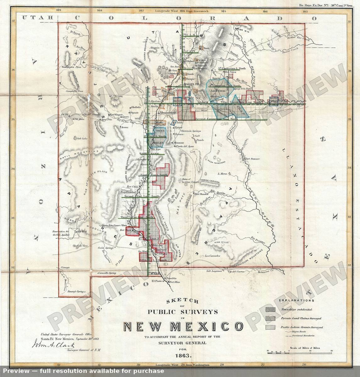 Antique map: New Mexico, 1863